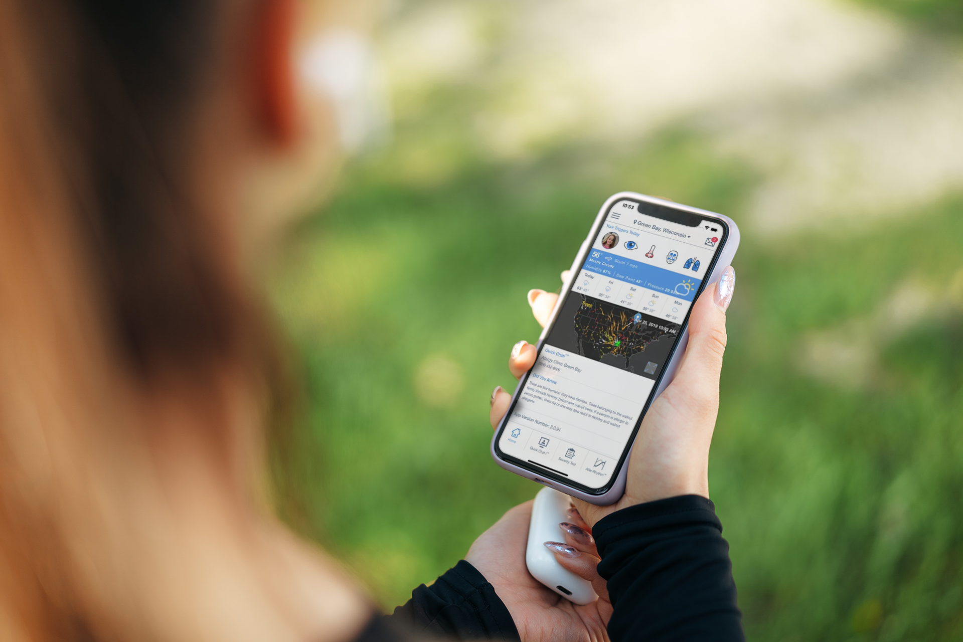 person using allergy app on mobile