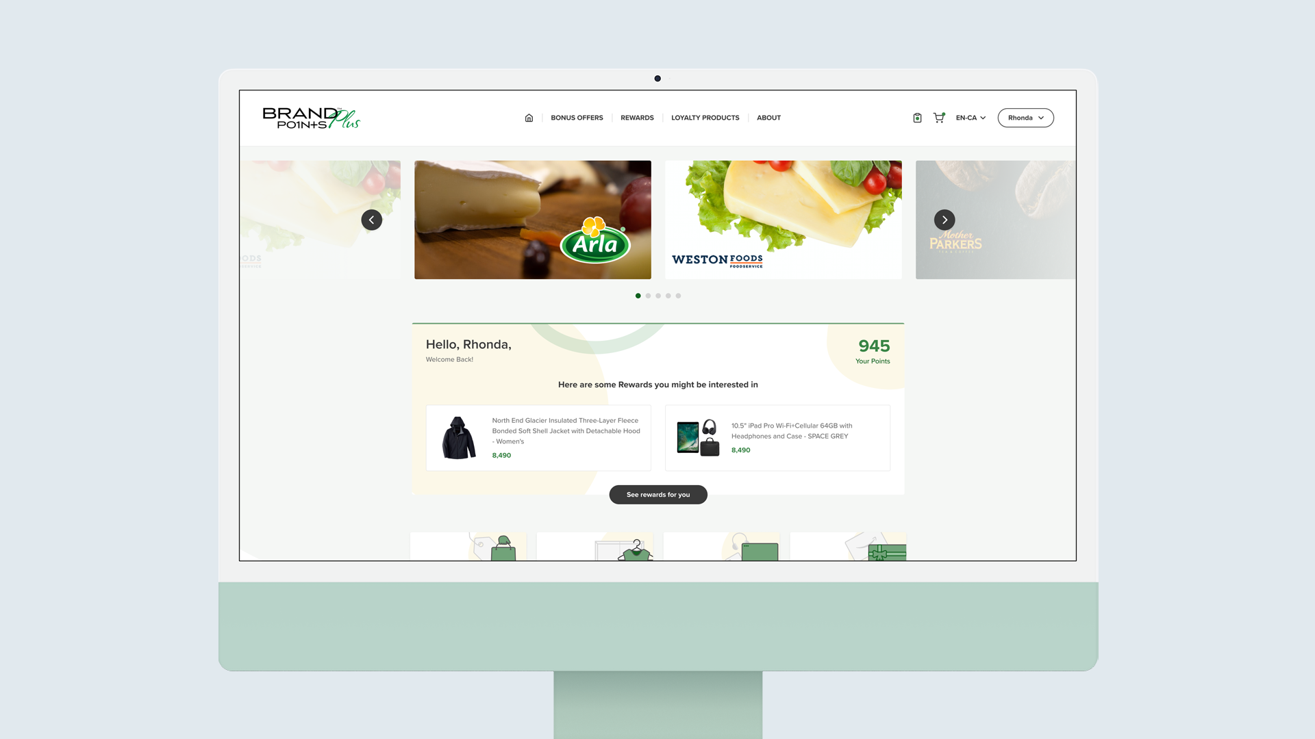 Brand Points Plus Homepage on desktop