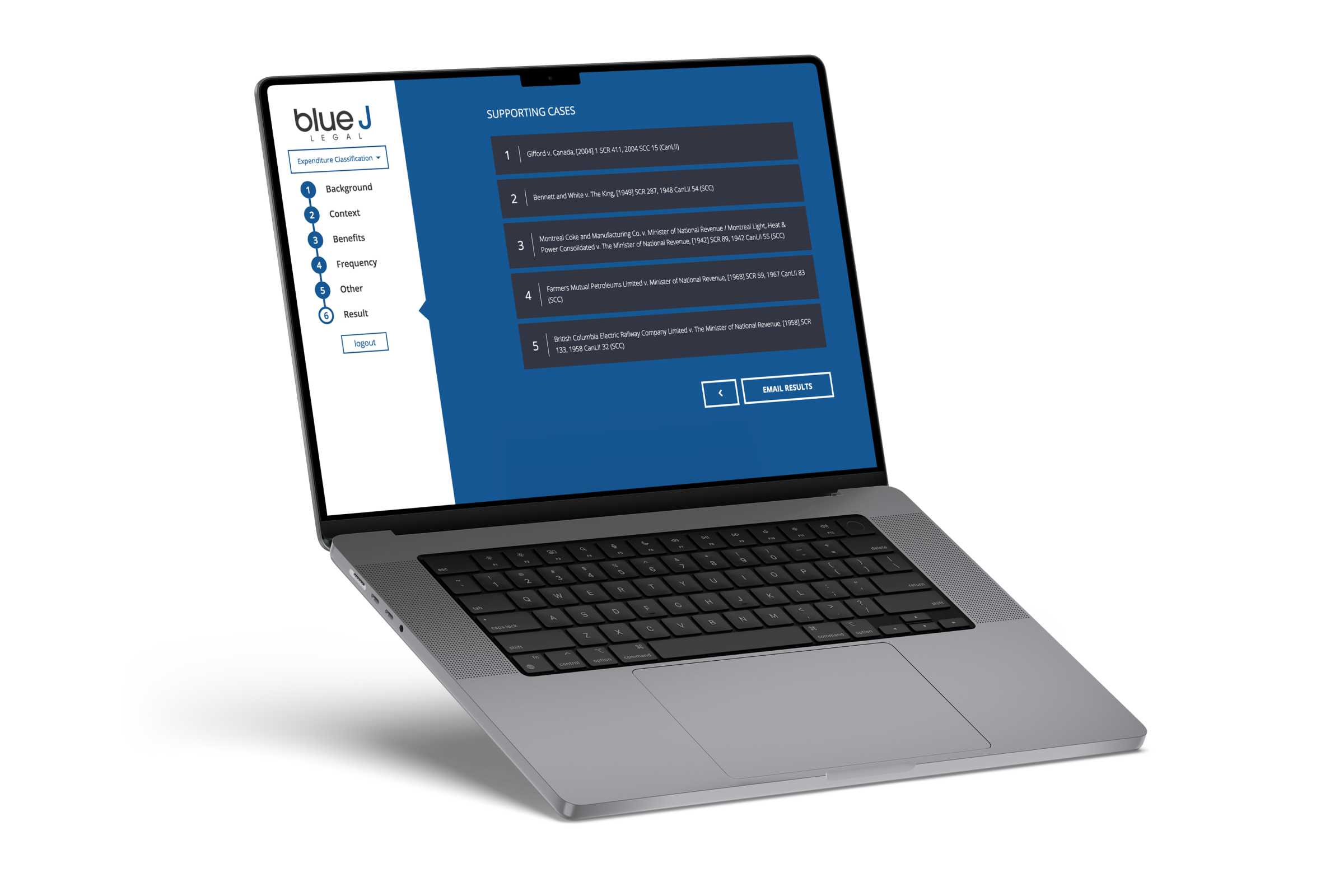 Blue J Legal app on laptop