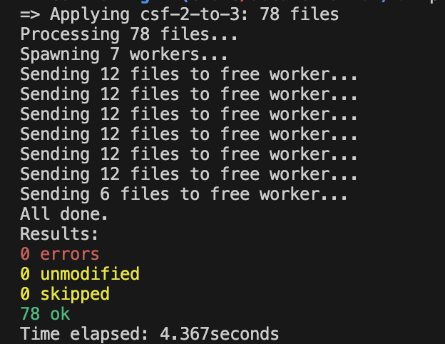 converting 78 stories written with CSF2 to the CSF3 format within seconds