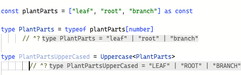 example showing the // ^? comment in the TS playground