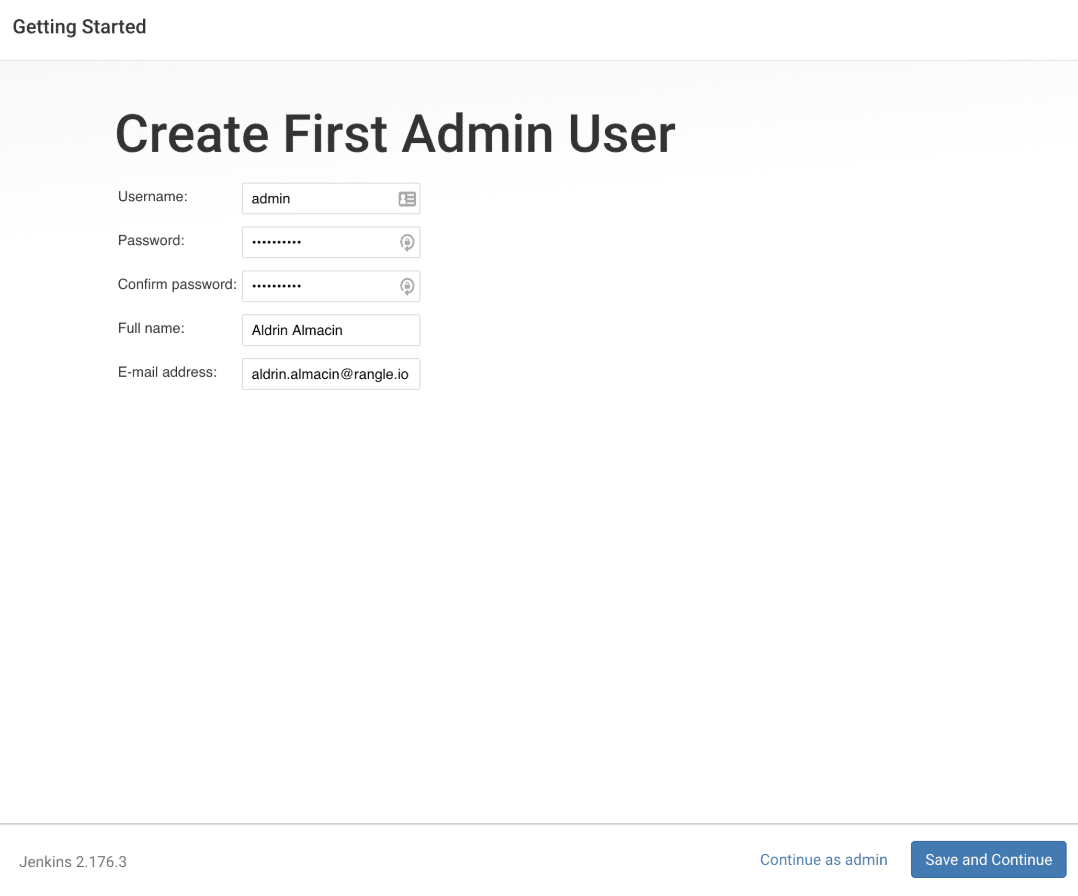 create first admin user