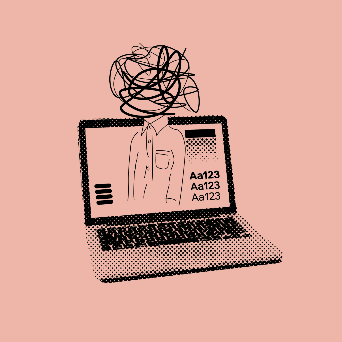 Scribble headed figure emerging from a design system
