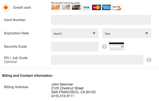 credit card form