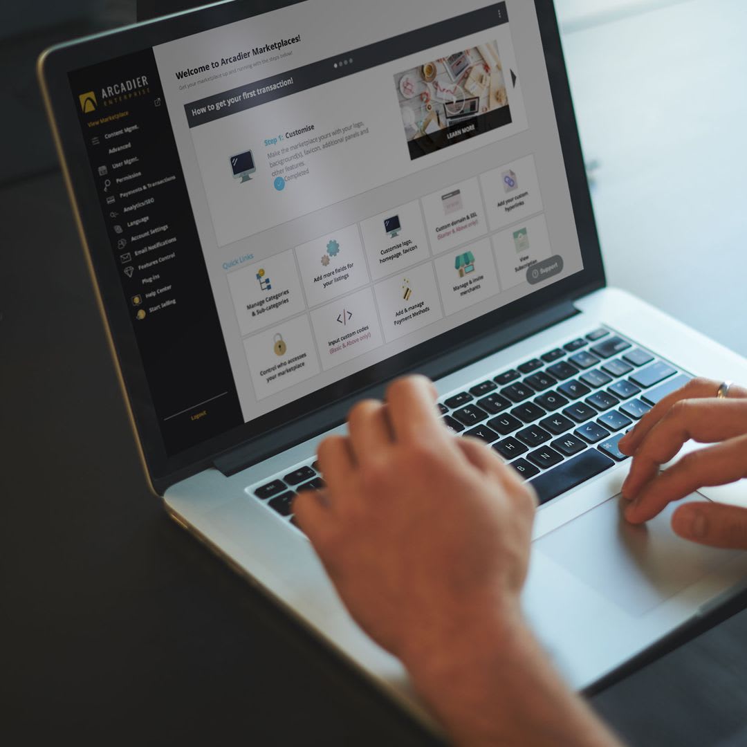 Arcadier Marketplace displayed on laptop
