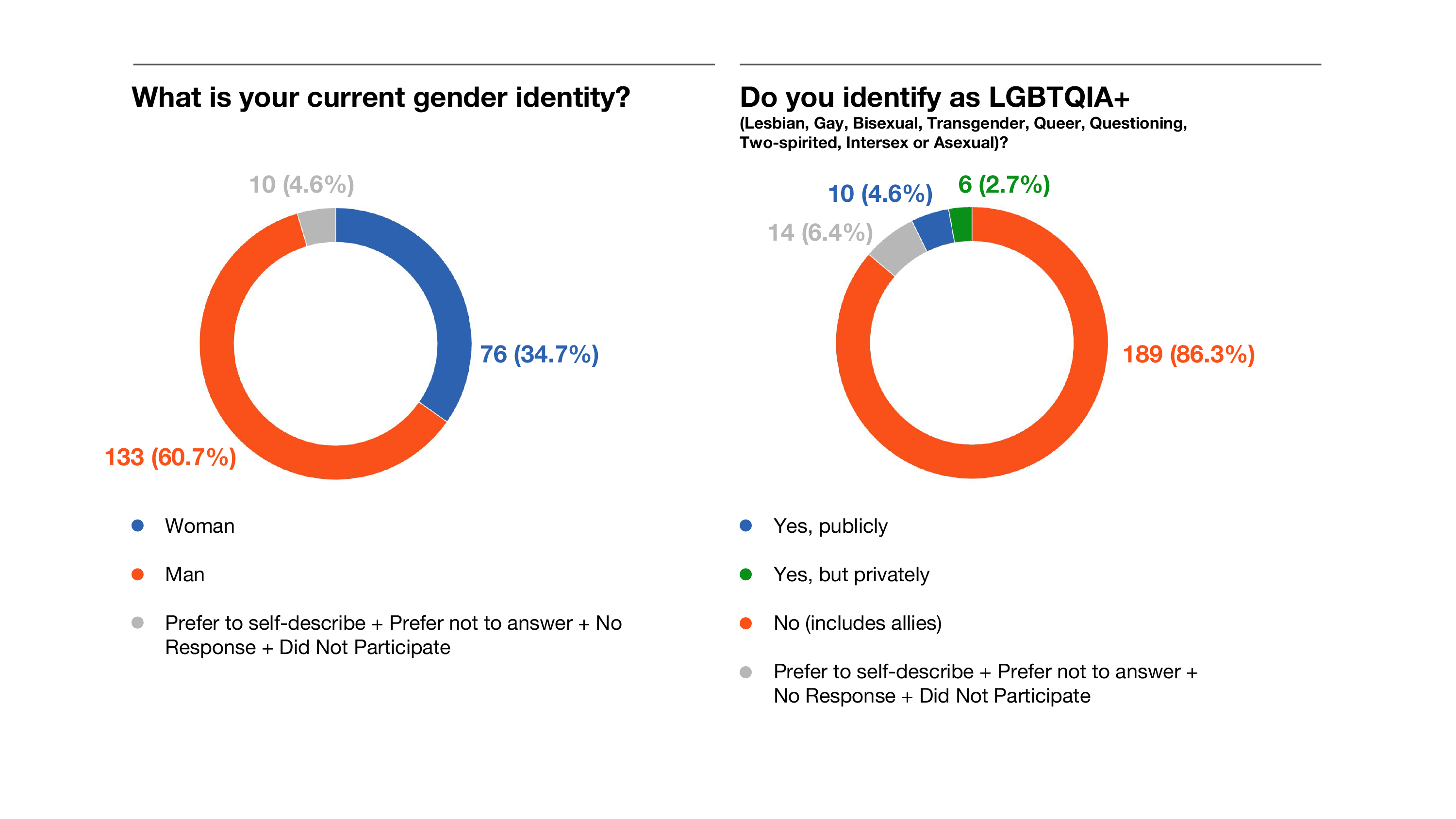 Gender Identity and LQBTQIA+ Pie Charts
