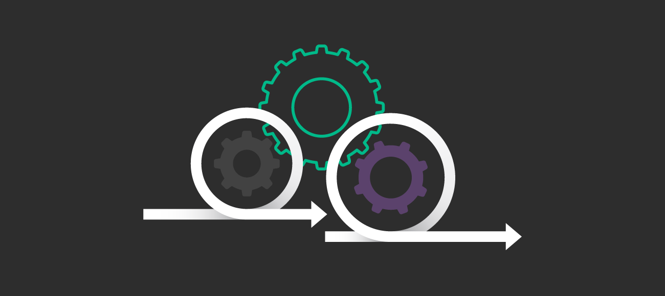 Cogs, with loops around anticlockwise cogs