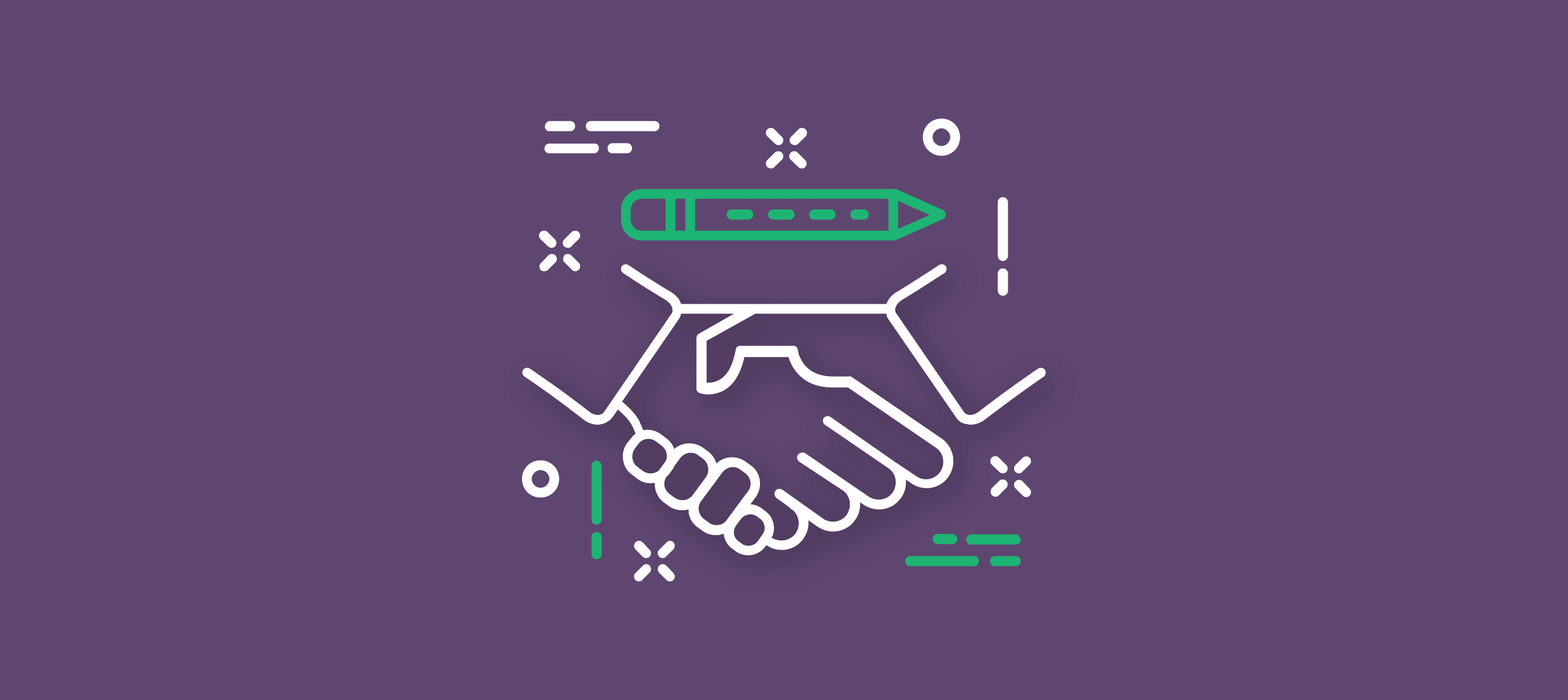iconography of a handshake and a pencil