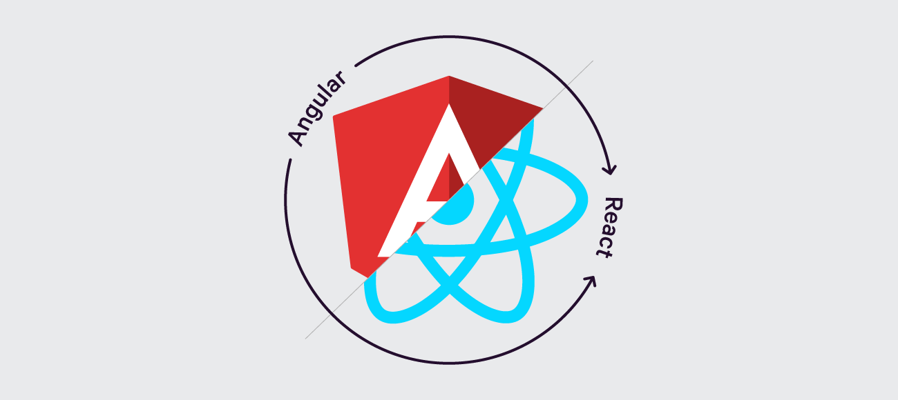 Angular logo spliced with React logo