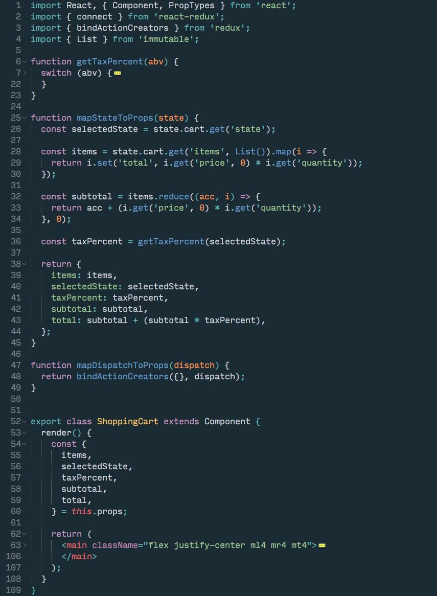 example code for shopping items