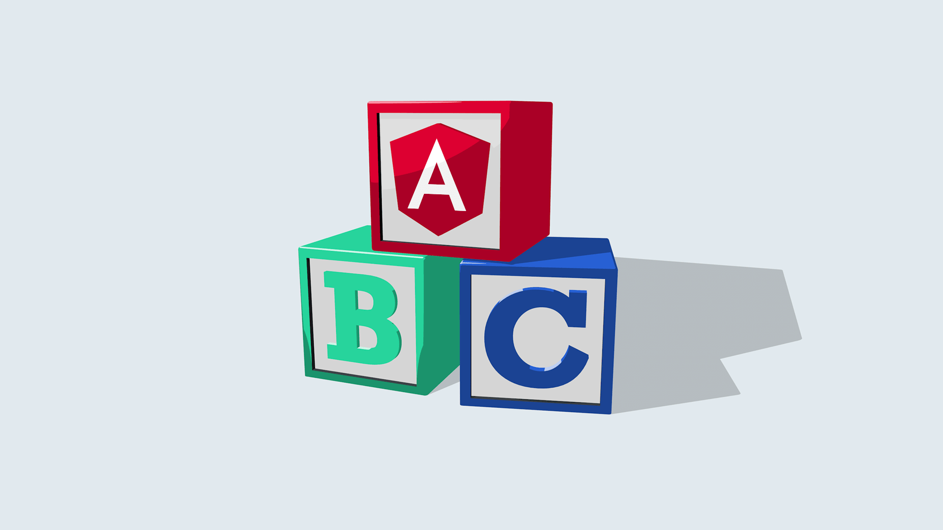 abc letter blocks with the Angular logo replacing the A