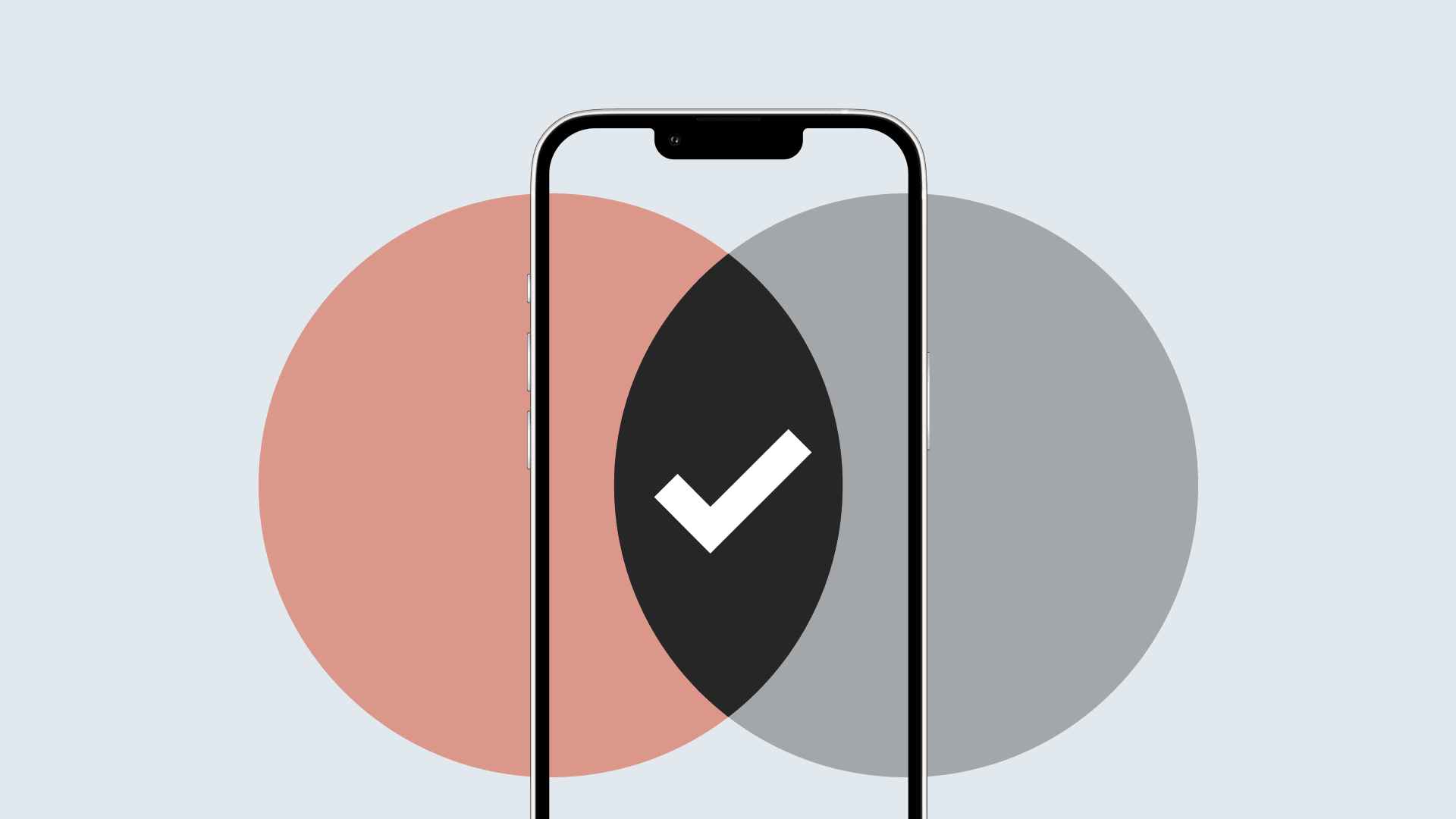 Venn diagram overlapping a mobile device