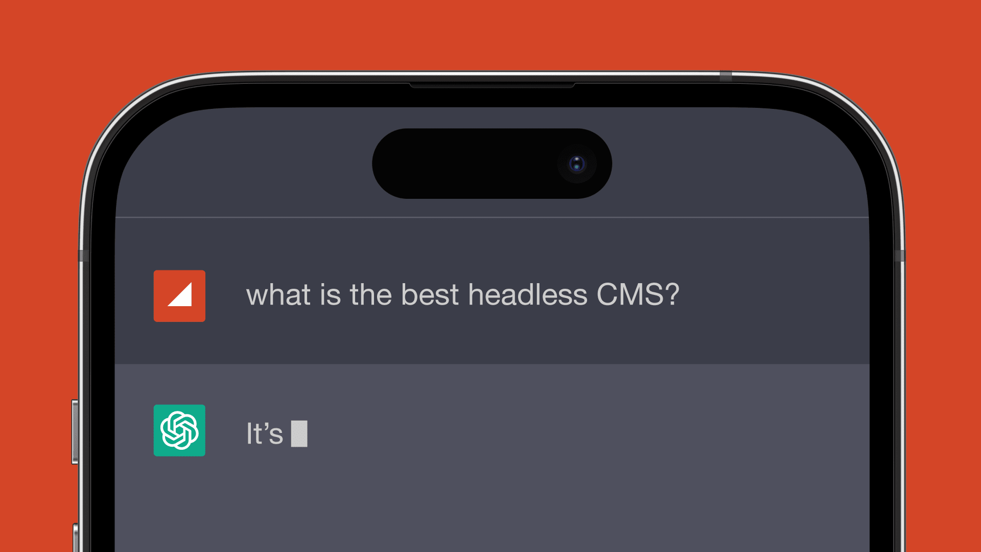 phone with query "what is the best headless CMS" and ChatGPT beginning to reply with "It's"