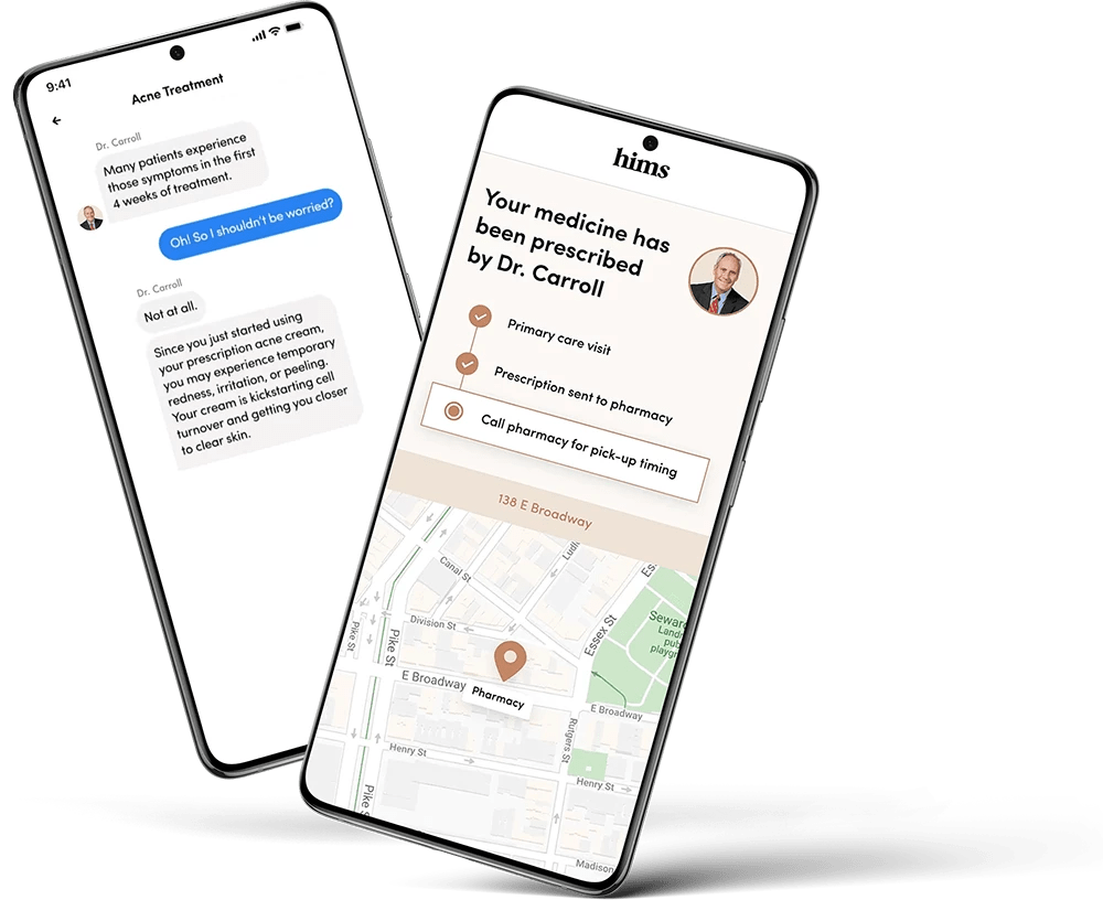 Hims app on two mobile phones