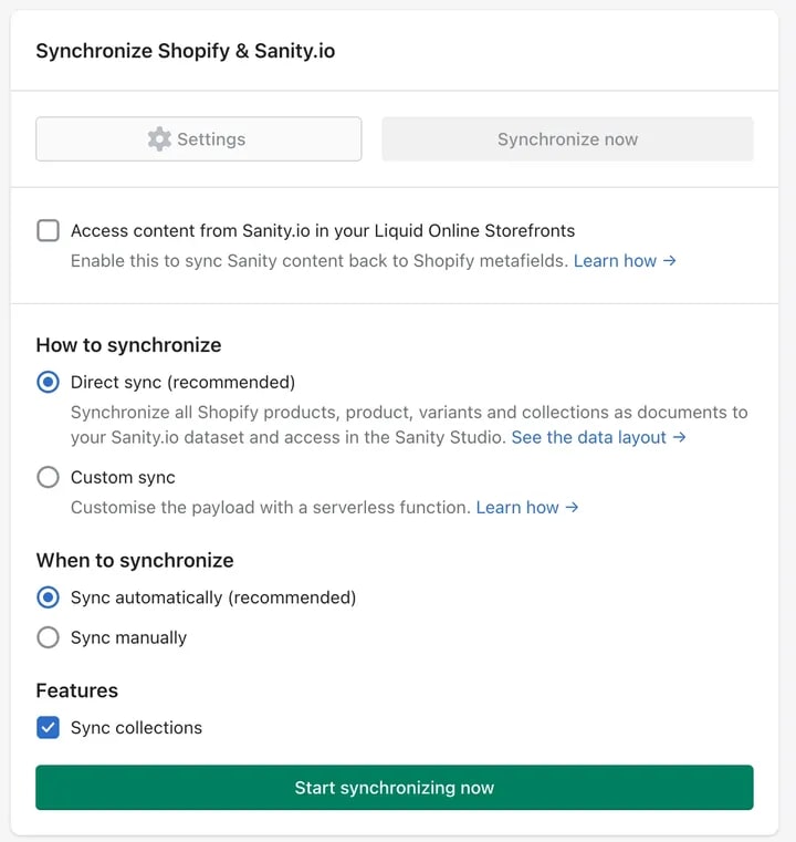 Screenshot of the Sanity Connect app interface