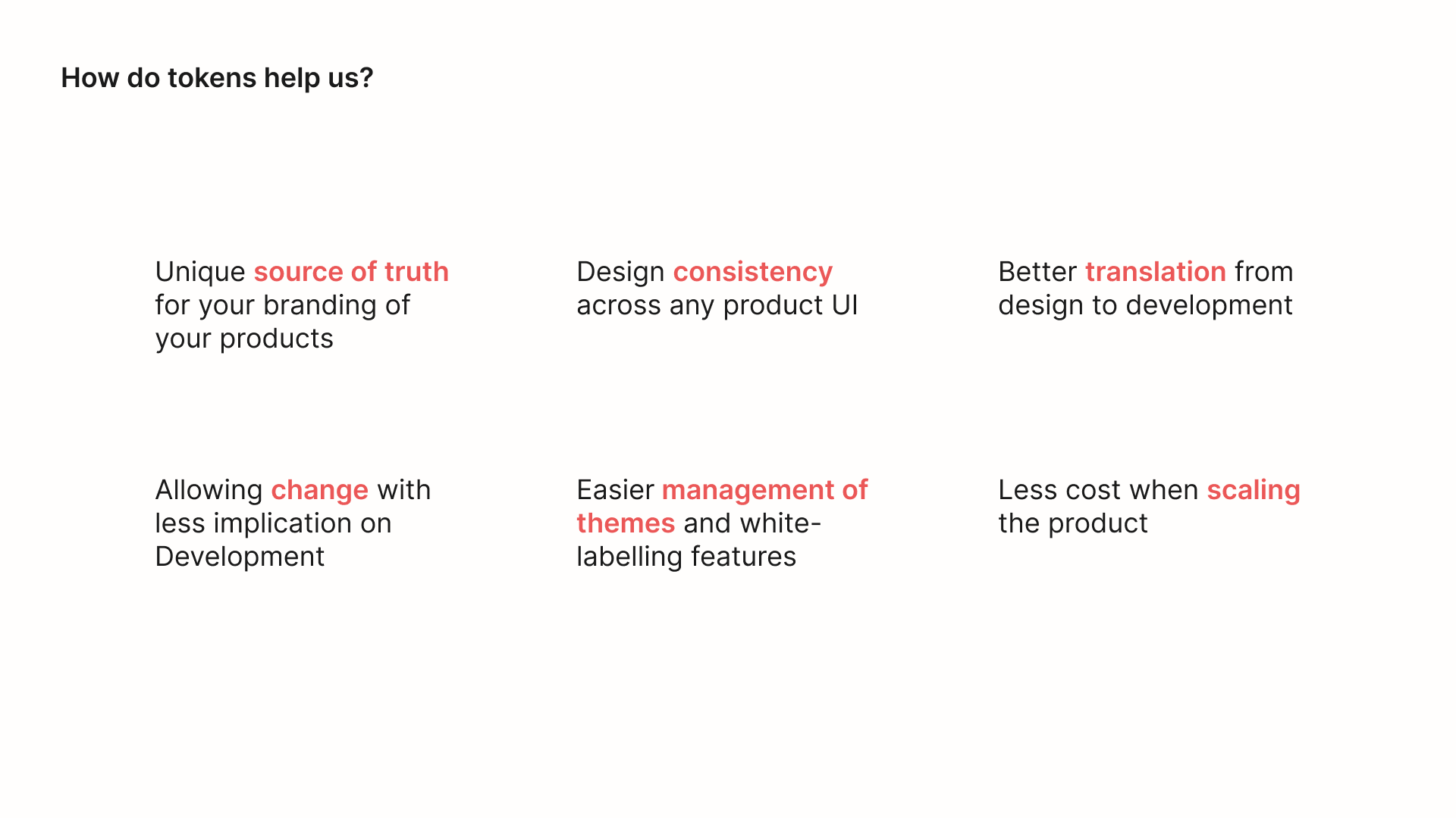 Image showing examples of usefulness of tokens, such as providing consistency and a single source of truth