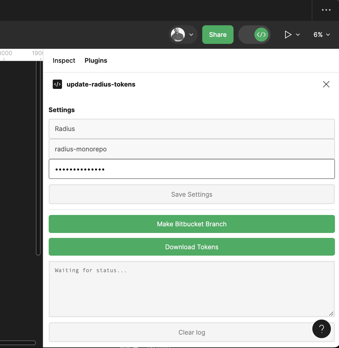a plugin that generates a branch in our Bitbucket with variables exported from Figma