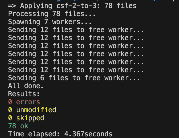 converting 78 stories written with CSF2 to the CSF3 format within seconds