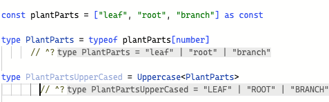 example showing the // ^? comment in the TS playground