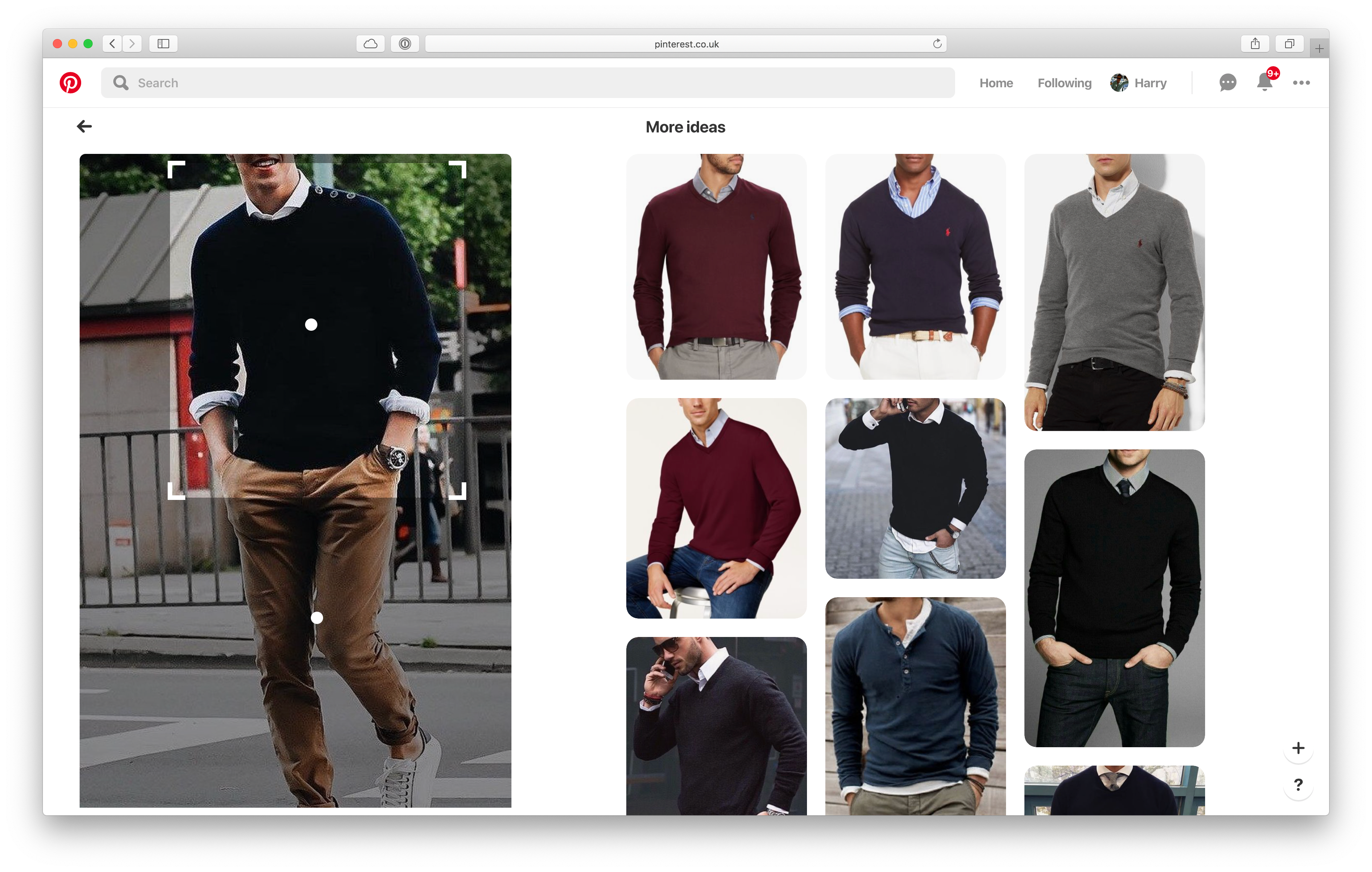 Visual search feature finding similar sweaters