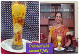 Summer special Fruit salad / Fruit salad with Custard, Jelly & Ice cream – Mallika Badrinath Recipe