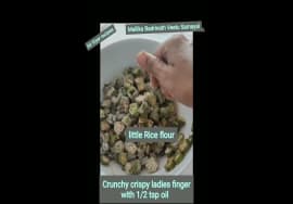 short434-மொருமொரு வெண்டைக்காய்  பொரிக்காமலே ladiesfinger fry using 1/2tsp oil -Airfryer recipes.