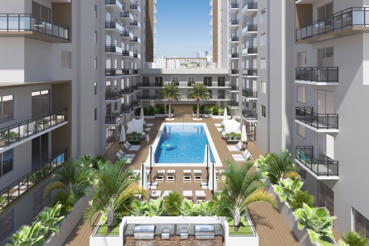 Alberca con cabañas de River District 14 en Miami