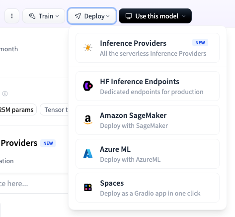 Inference Providers are found under the deploy button