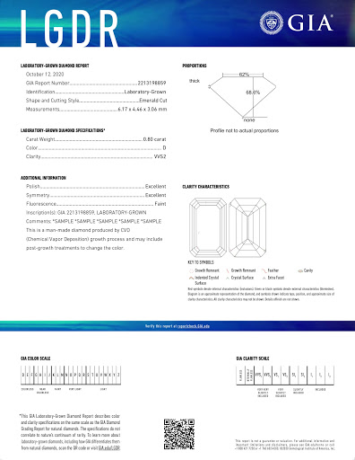 An image showing the full GIA lab grown diamond report