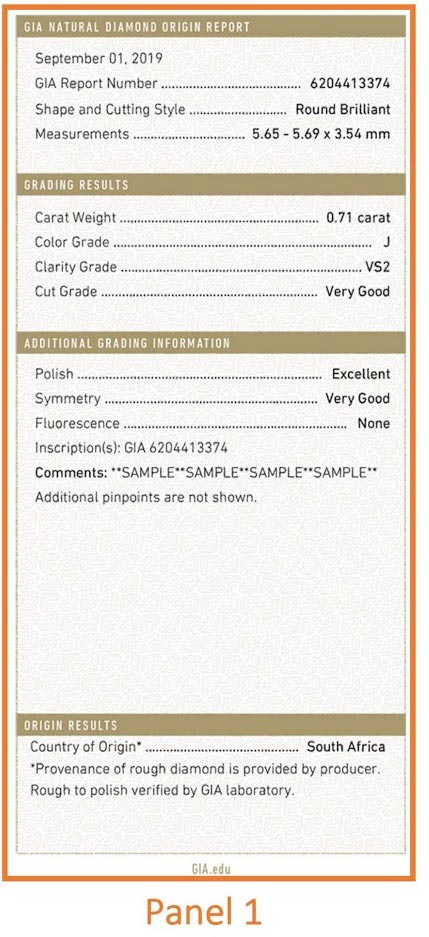 Panel View of GIA Certified Diamond report