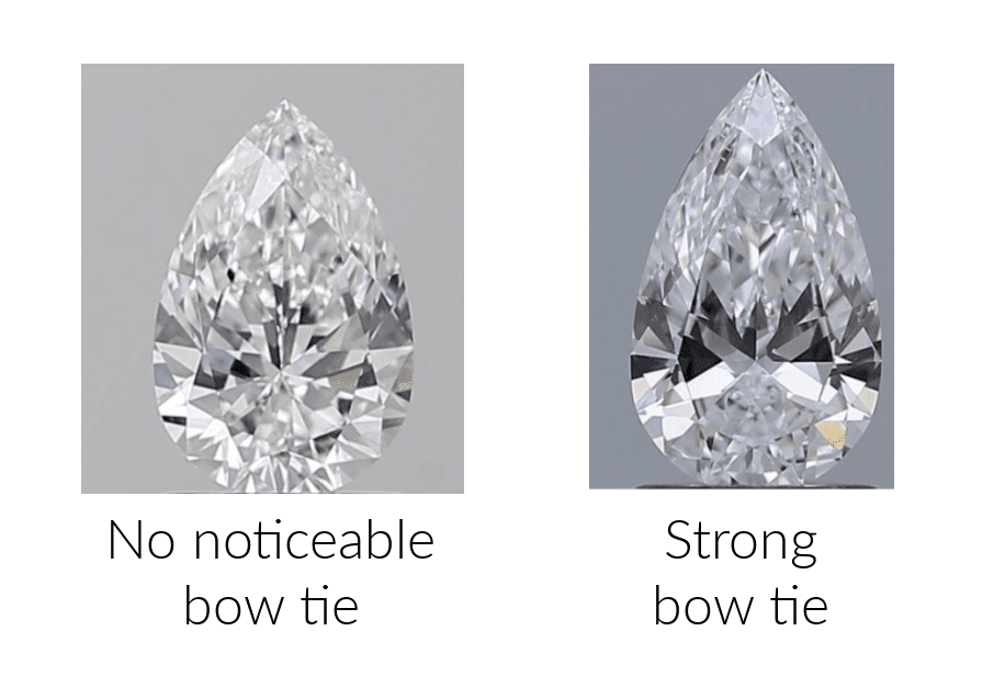 no bow tie versus strong bow tie in pear diamonds 