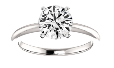 White diamond against a white background with a white gold or platinum metal