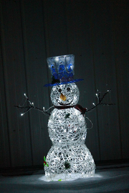 A snowman made of fairy lights