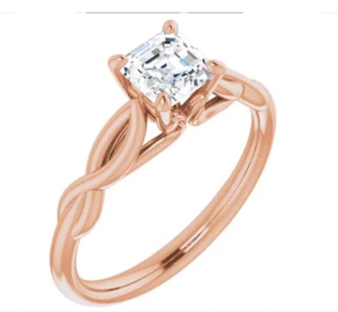 Twisted shank rose gold princess cut solitaire ring 