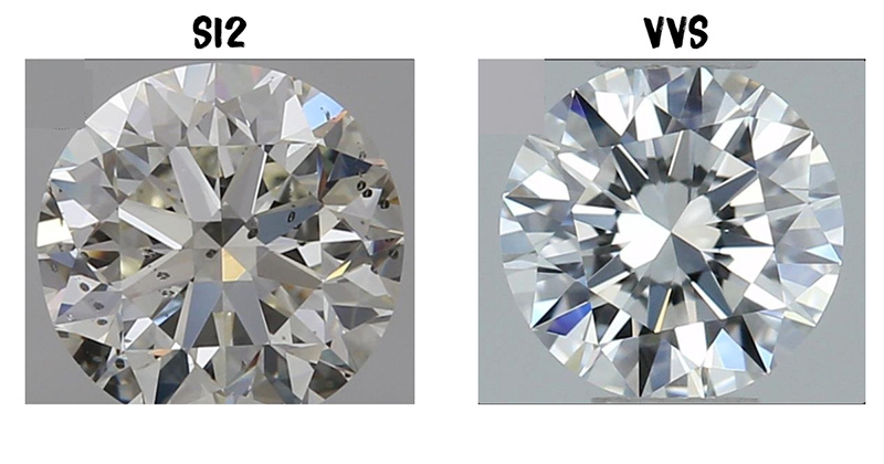 An SI2 diamond compared to a VVS1 diamond 