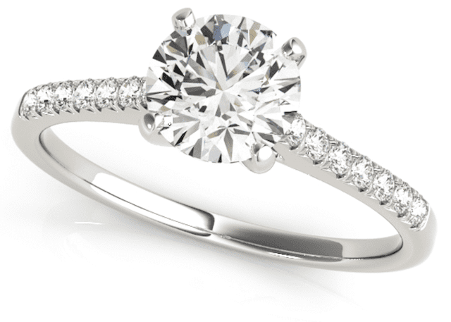 A pave ring setting with a round diamond set in 4 prongs shown in white gold 