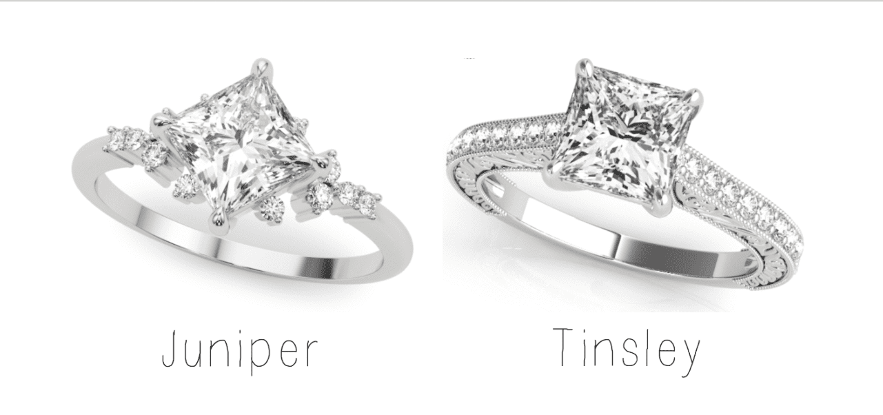 Juniper and Tinsley princess cut settings