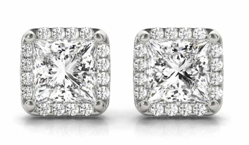 princess halo studs in prong setting