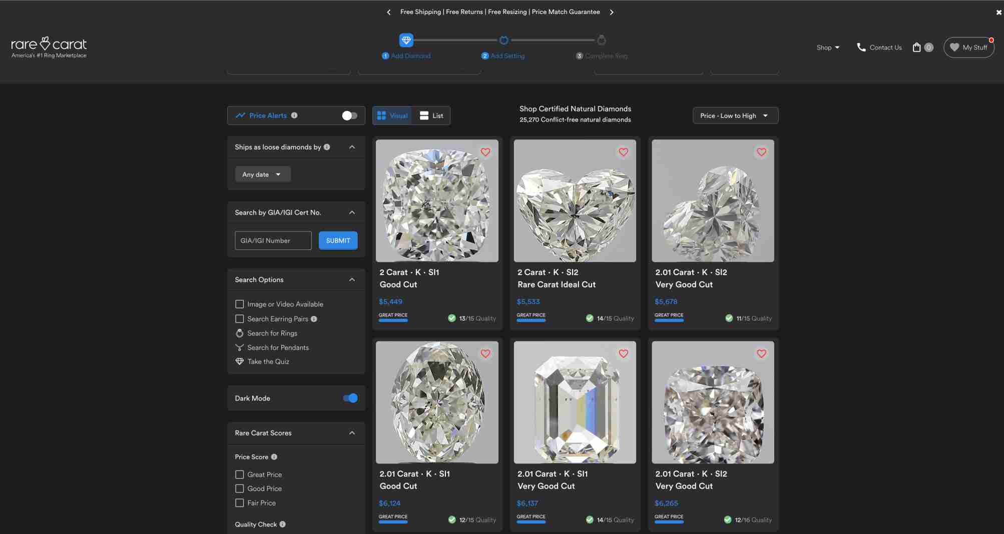 lowest 2 carat diamond all shapes