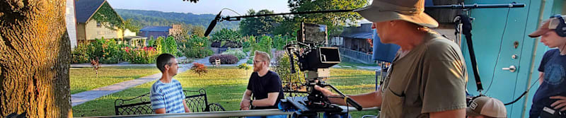 A film crew for the public television series "My World Too" interviews Baker Creek founder Jere Gettle