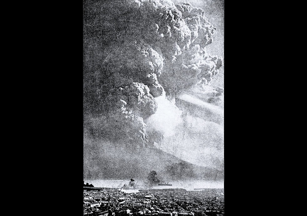 vintage image of 1914 volcanic eruption at Sakurajima