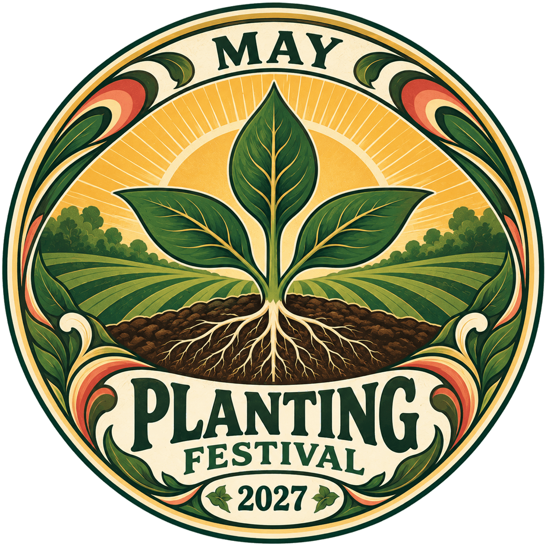 Planting Festival 2027 badge: a sprouting seedling for May