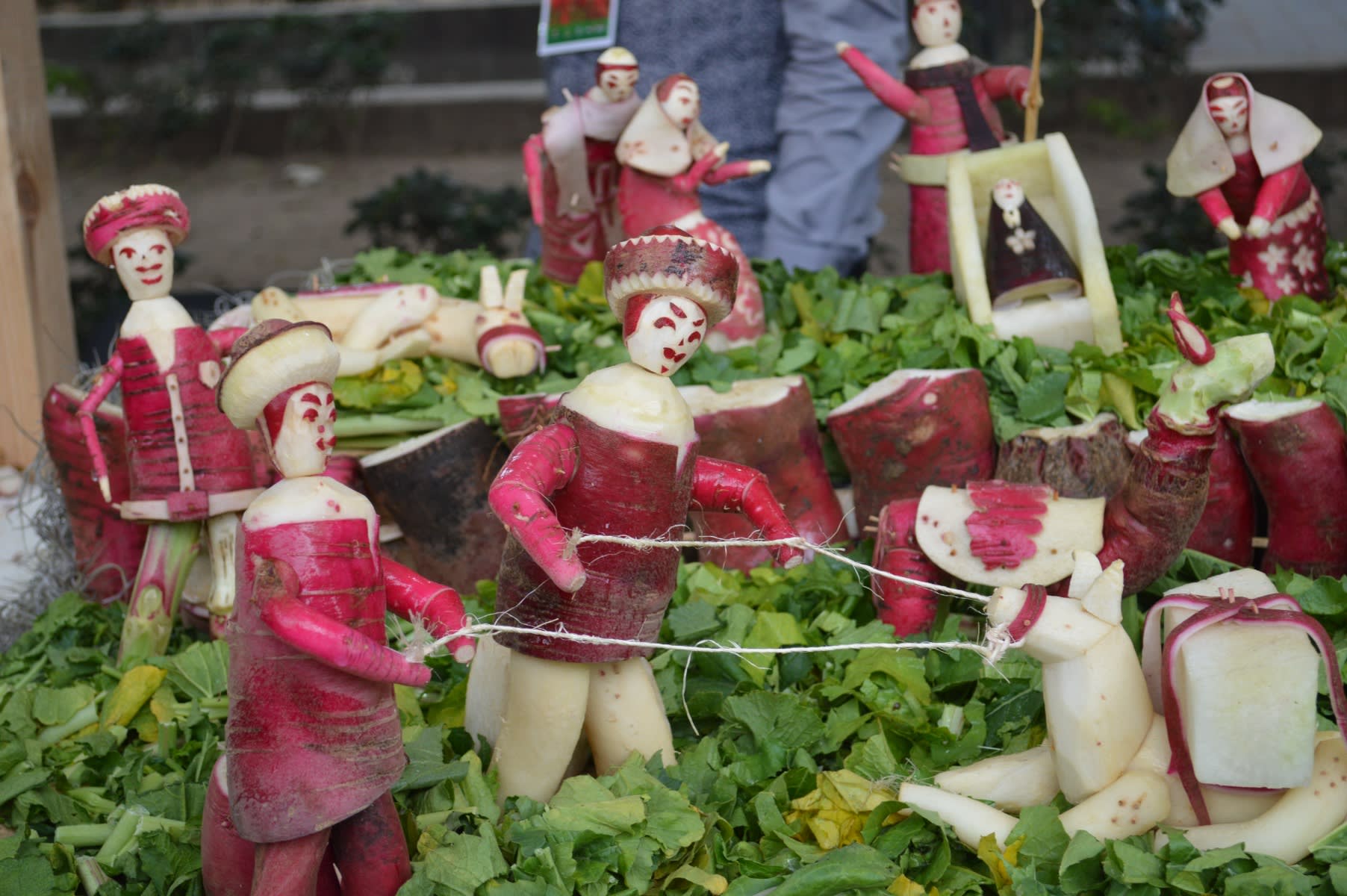 Winter radish sculptures at the Radishes Festival