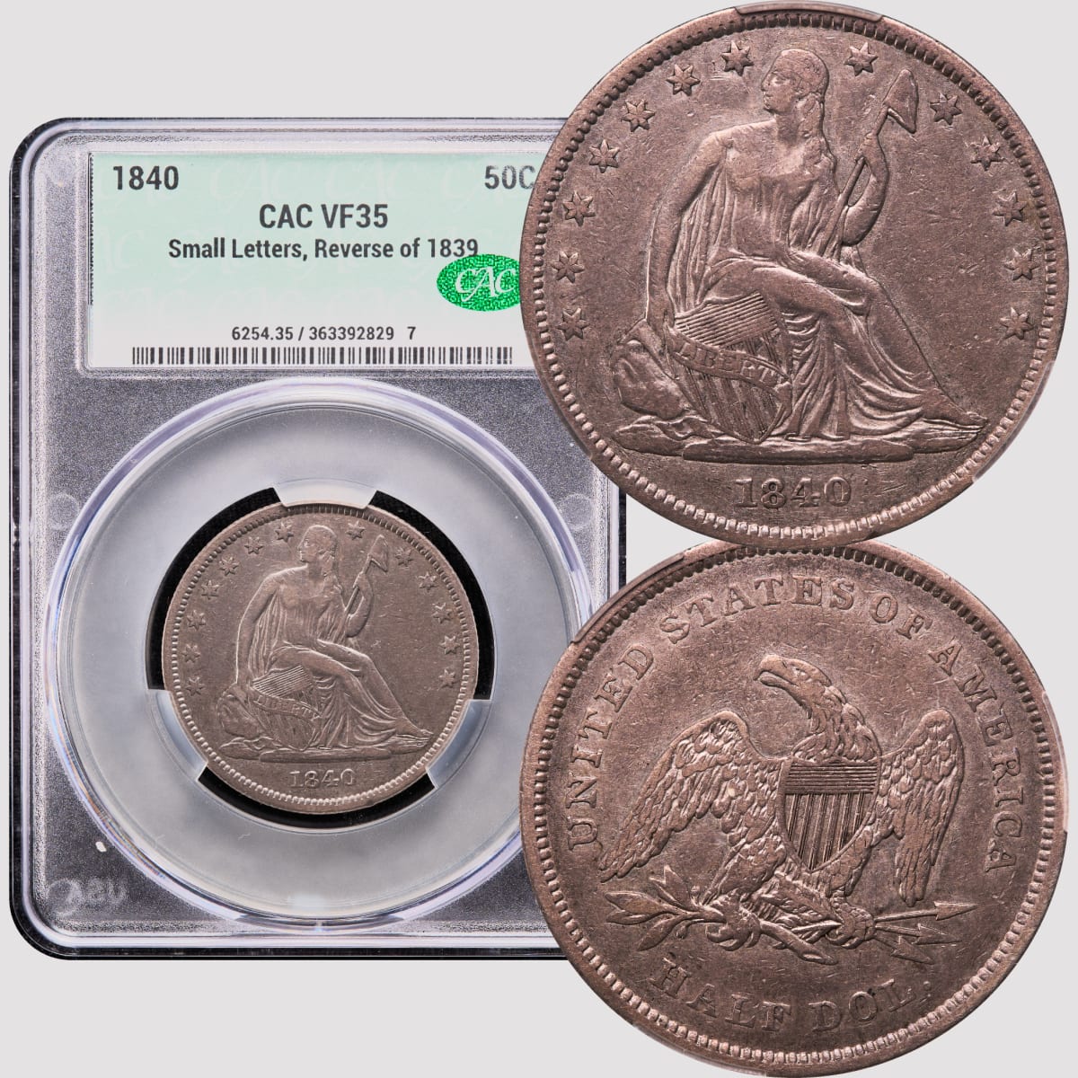 1840 Seated Liberty Half Dollar (50c) Small Letters CACG VF35 CAC