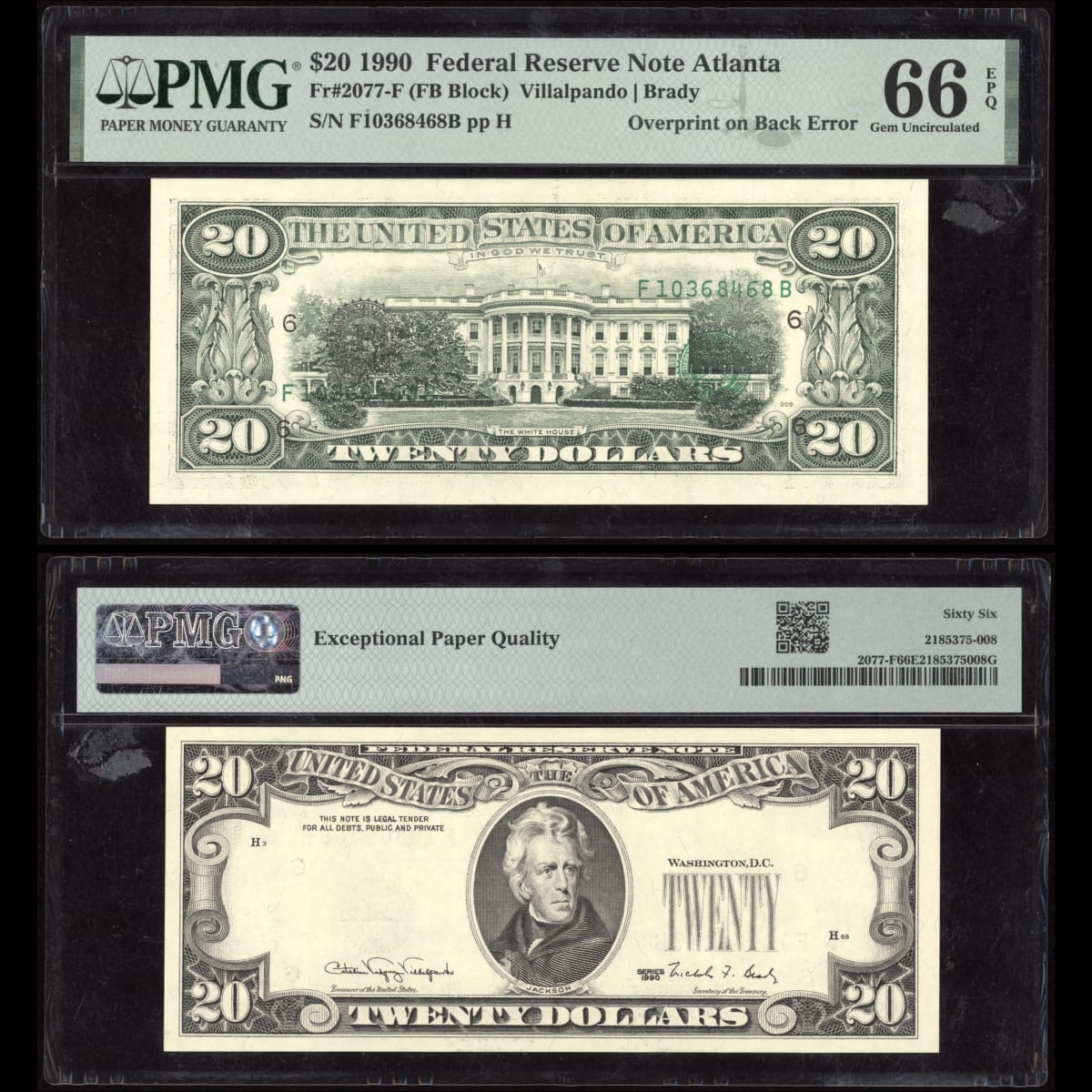 1990 $20 Overprint on Back Error PMG 66 EPQ - Rarity7
