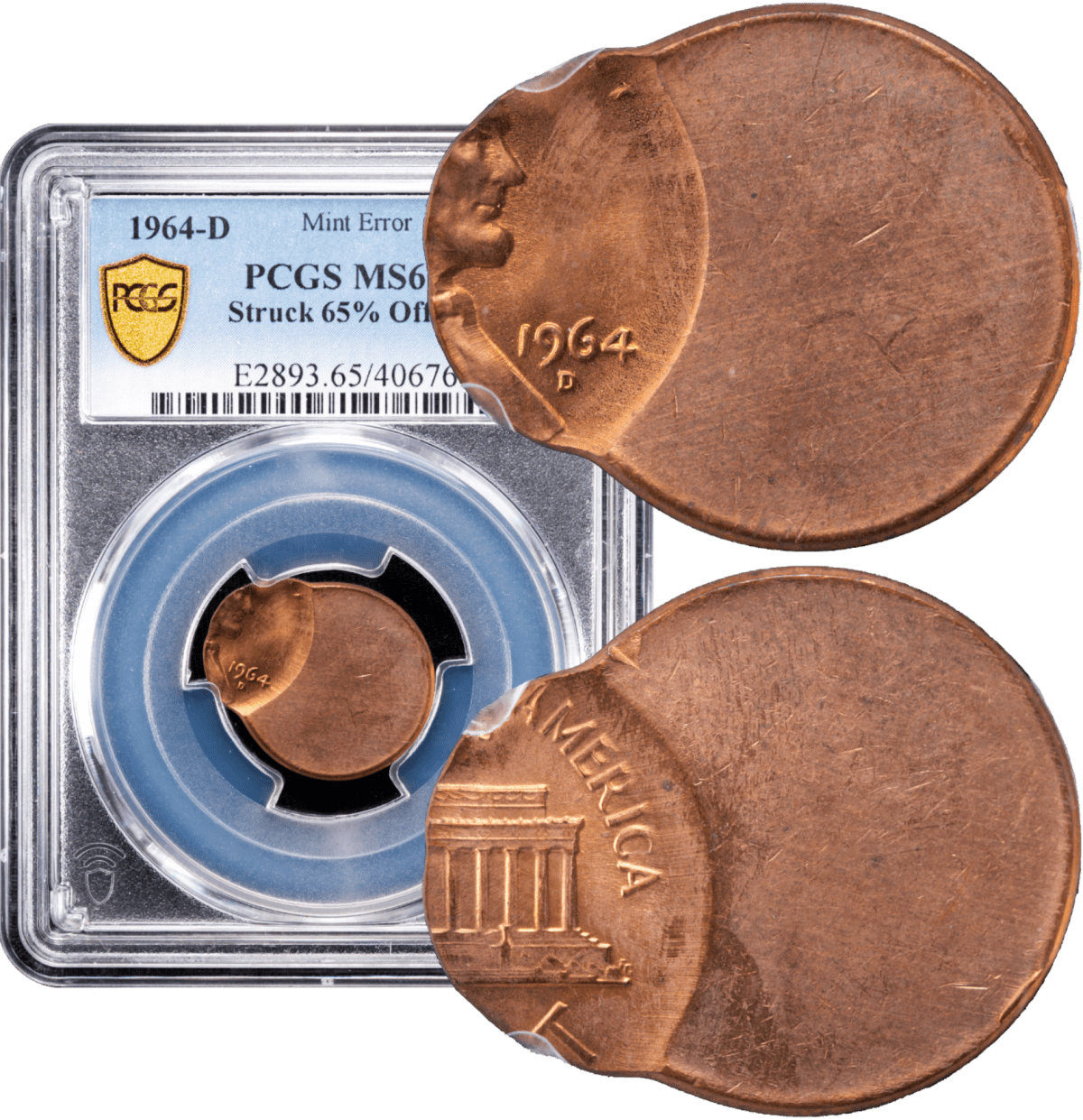 1964-D Lincoln Cent (1c) Error 65 Pct Off-Center PCGS MS65 RD
