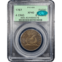 1787 Fugio Cent (1c) 4 Cinq 8 Pointed Stars OGH SLAB Image