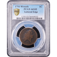 1793 Wreath Cent (1c) Lettered Edge Obverse Slab Image