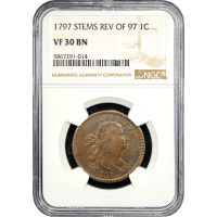 1797 Draped Bust Large Cent (1c) Reverse of 1797, Stems Obverse Slab Image