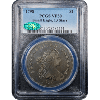 1798 Draped Bust Dollar ($1) Small Eagle, 13 Stars SLAB Image